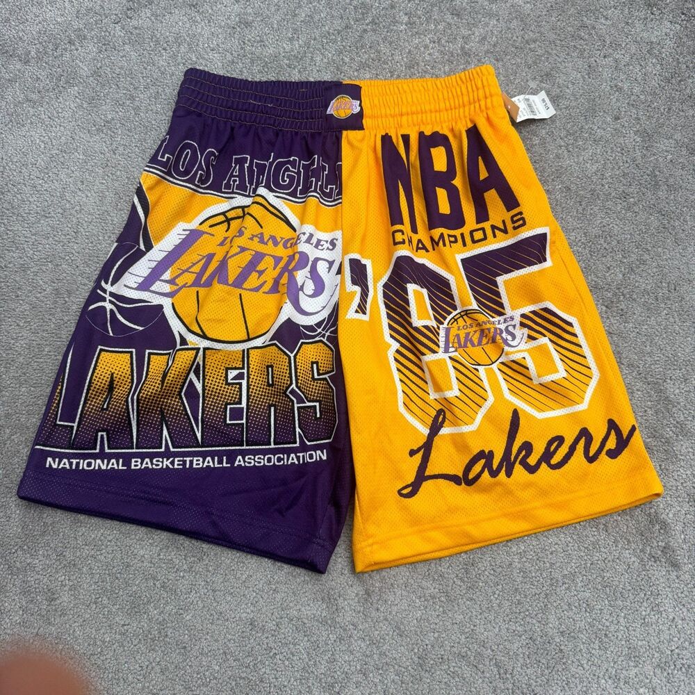 Mitchell & Ness LA Lakers '85 Champions Split Basketball Shorts Mens M NWT